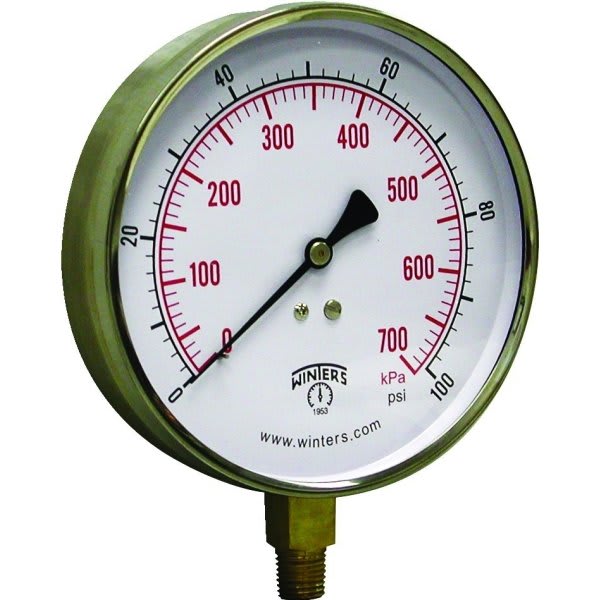 Winters 4-1/2" Dial 0-60 Psi Contractor Gauge With Bottom Mount
