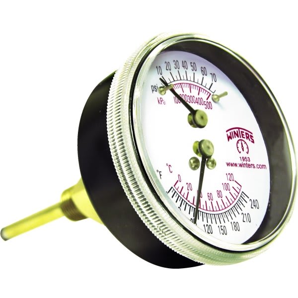 Winters 2-1/2" Dial Tridicator 0-75 PSI 30-240°F Center Back Extended Mount