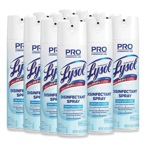 Disinfectant Spray, Crisp Linen, 19 Oz Aerosol Spray, 12/Carton