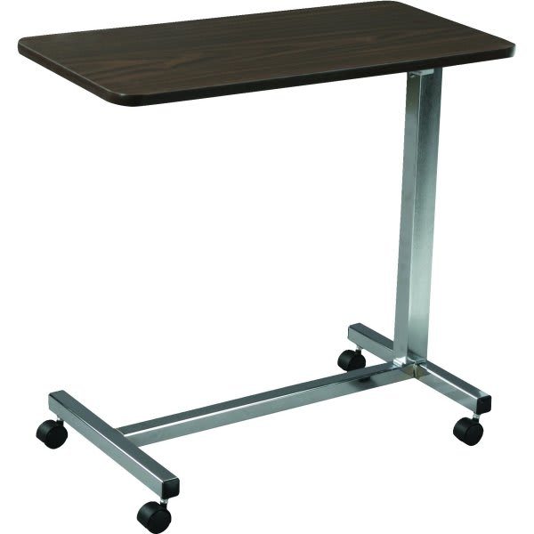 Drive™ Non-Tilt Overbed Table, Chrome-Plated Frame, Walnut 30" X 15" Top, H-Base