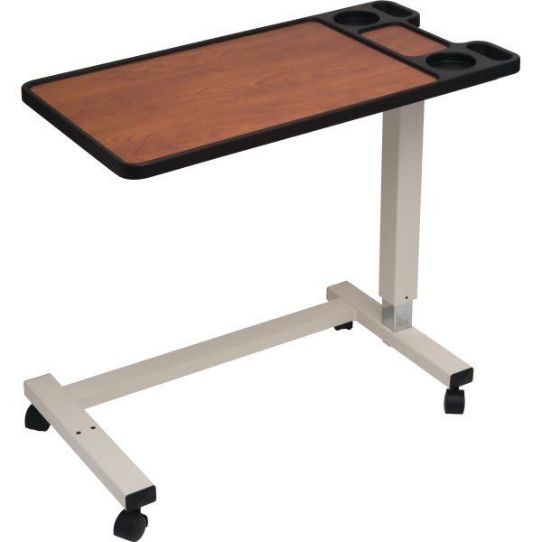 Drive™ Premium Multi-Feature 27-42" Pneumatic Overbed Table, U Base, Cherry