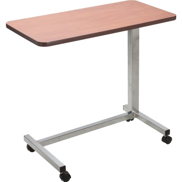 Drive™ Spring Loaded Overbed Table, Chrome U-Base, Cherry Top, 28-45" Height