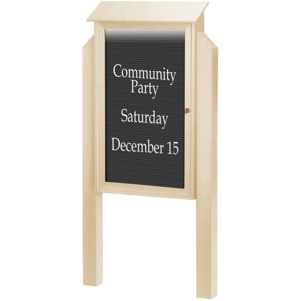Enclosed Single Door Outdoor Letter Board, Lighted Post Mount, Sand, 32