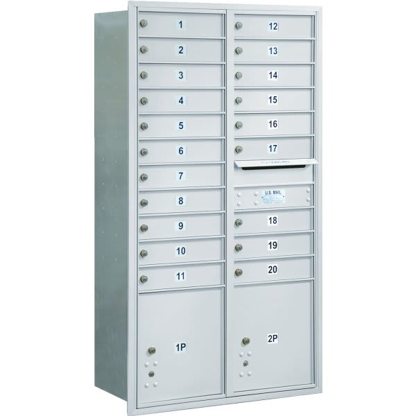 Salsbury Industries® Horizontal 4c Mailbox, 20 Boxes/2 Parcel Lockers, Silver