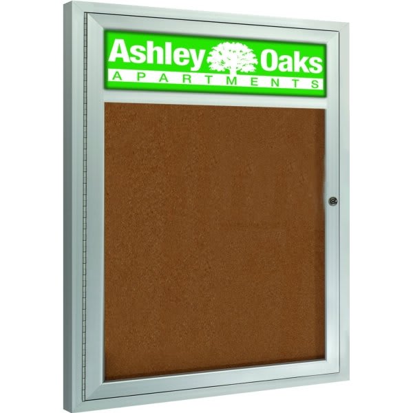 Enclosed Outdoor Bulletin Board, Custom Header & Light, 18 X 24"