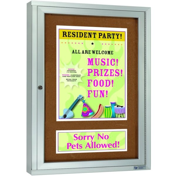 Enclosed Single Door Outdoor Bulletin Board, Lighted, 24 X 36"