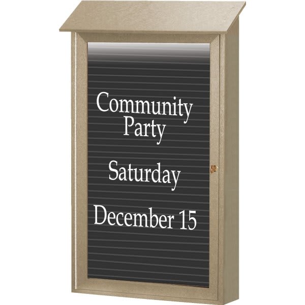 Enclosed Double Door Outdoor Letter Board, Lighted Post Mount, Gray, 52