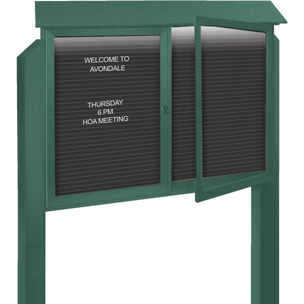 Enclosed Sliding Door Outdoor Letter Board, Post Mount, Sand, 52 x 40