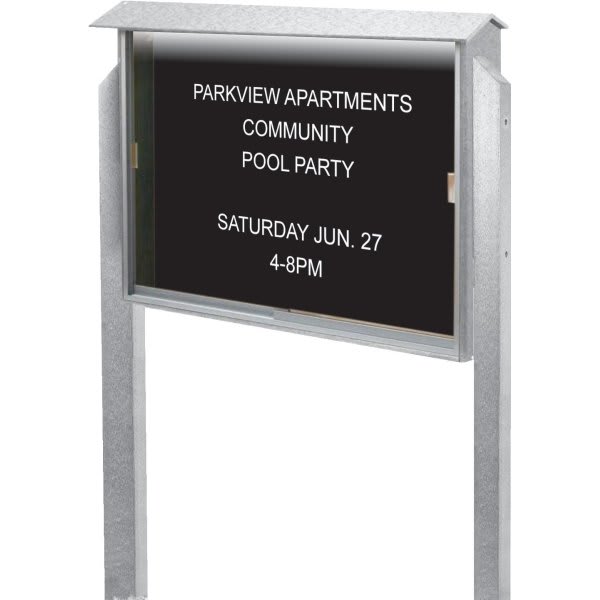 Enclosed Single Door Outdoor Letter Board, Post Mount, White, 26 X 42