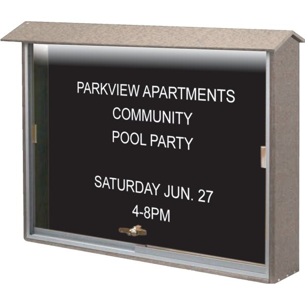 Enclosed Sliding Door Outdoor Letter Board, Post Mount, Sand, 52 x 40