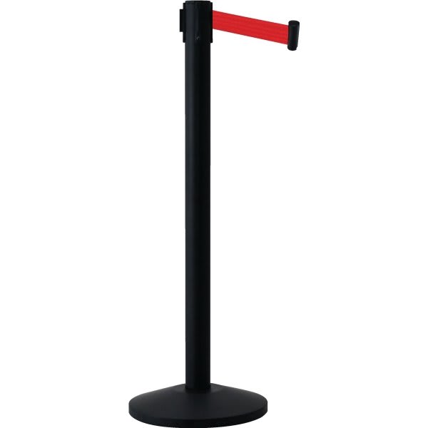 Queueway Stanchion, Black Powder Coat With Red Tape