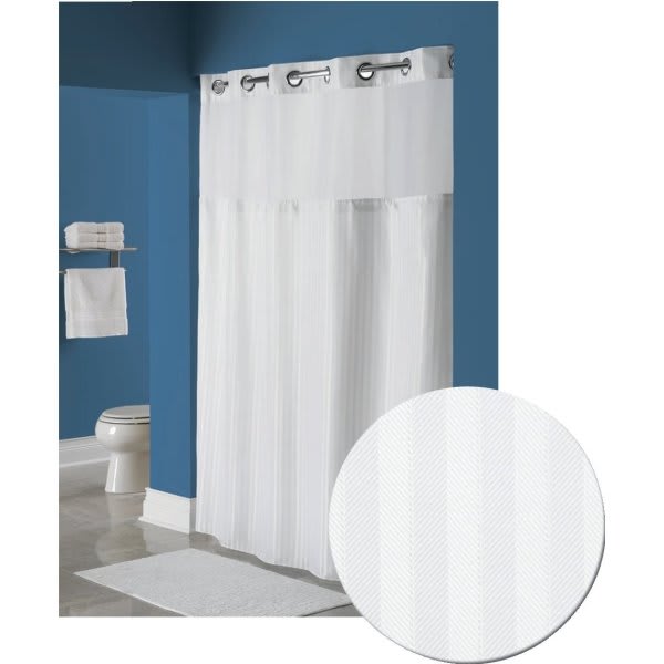 Focus Products Hookless Stall Size Vinyl Shower Curtain, White, Case Of