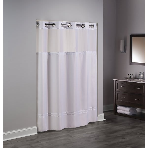Focus Products Madison Hookless Shower Curtain Window & Liner, White