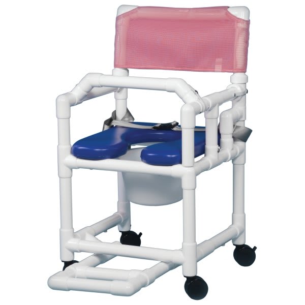 Ipu® Shower Commode Chair Soft Seat Footrest & Seat Belt Left Wineberry-Blue Seat