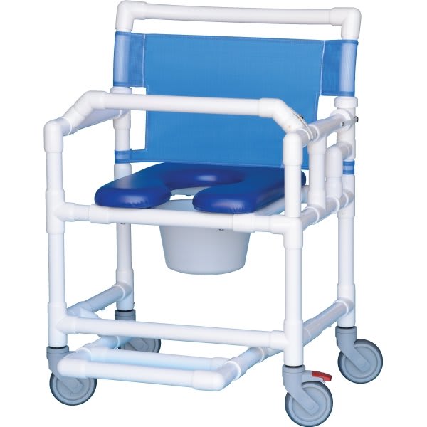 Ipu® Shower Commode Chair Blue Soft Seat,footrest Lap Bar Left Drop Arm, 400 Lbs