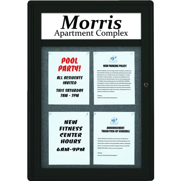 Enclosed Single Door Indoor Bulletin Board, Wall Mount, Black, 24 X 34"