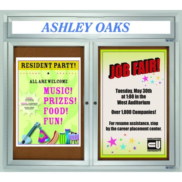 Enclosed Outdoor Cork Bulletin Board, Aluminum Frame, Acrylic Door, 48 X 36"