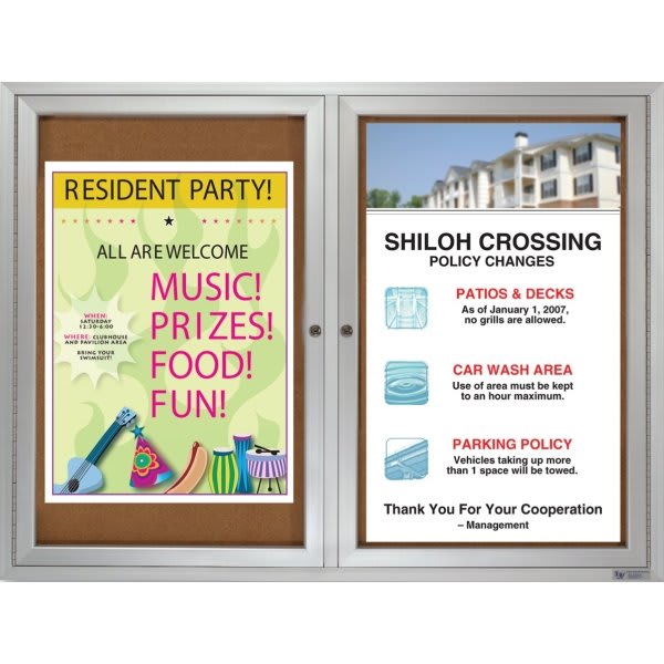 Enclosed Indoor Cork Bulletin Board, Aluminum Frame, Acrylic Door, 48 X 36"