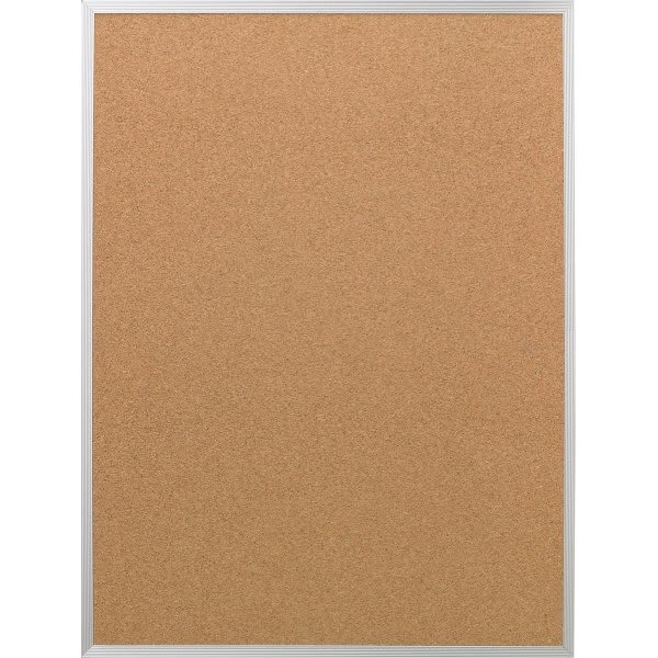 Cork Bulletin Board, Lightweight, Wall Mount, Aluminum Frame, 24 X 36"