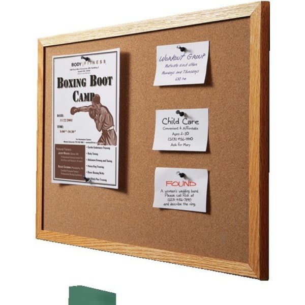 Cork Bulletin Board, Lightweight, Wall Mount, Oak Frame, 48 X 36"