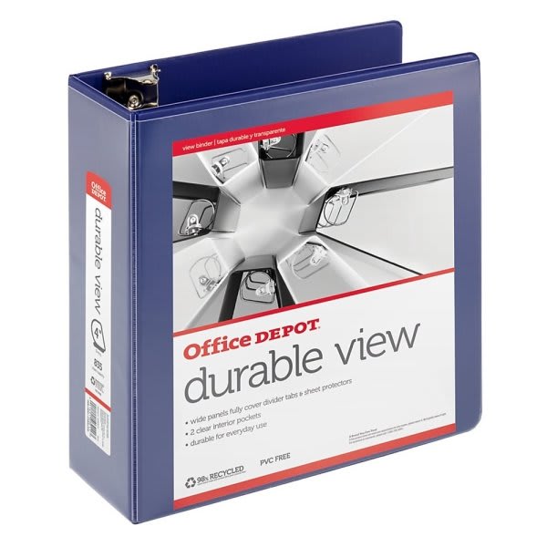 Office Depot® Basic D Ring View Binder, 4" Rings, White HD Supply