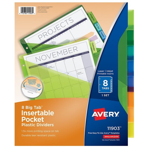 Office Depot® Brand Insertable Dividers, Big Tabs, White, Clear Tabs, 8