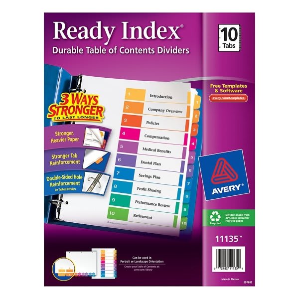 Avery® Index Maker Label Dividers, Clear, White Tabs, 8Tab Set, Pack Of 5 Sets HD Supply