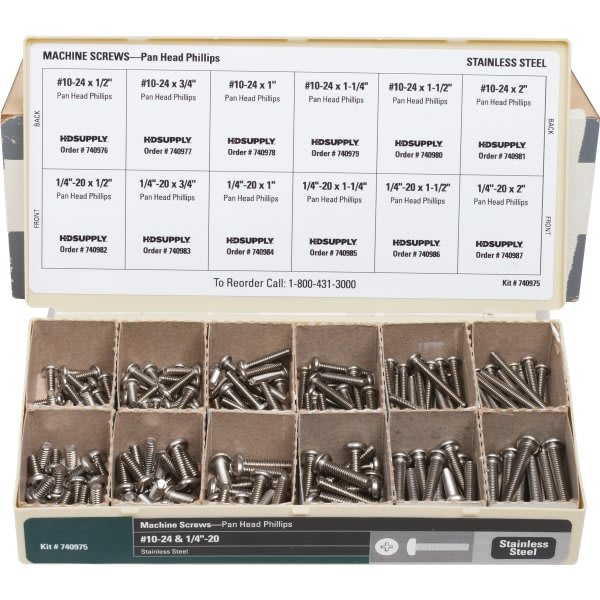 Wellsco Stainless Steel Pan Head Phillips Machine Screw Assortment Kit