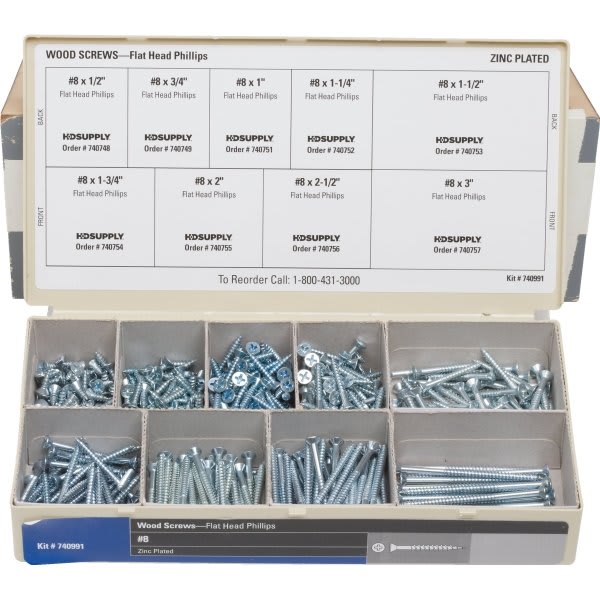 Wellsco Flat Head Phillips Wood Screw Assortment Kit