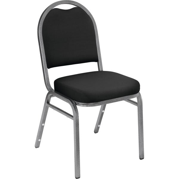 National Public Seating® Black Fabric Crown Back Stack Chair Silver Frame