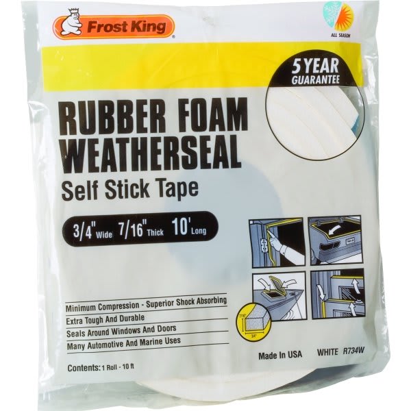 Frost King 3/8"W X 7/16"H X 10'L Sponge Rubber Foam Tape White