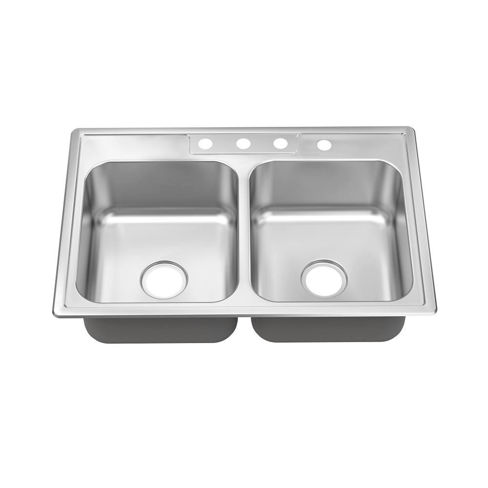 Seasons 33 In. Drop-In Double Bowl Stainless Steel Kitchen Sink, 22 Gauge, 4 Hole