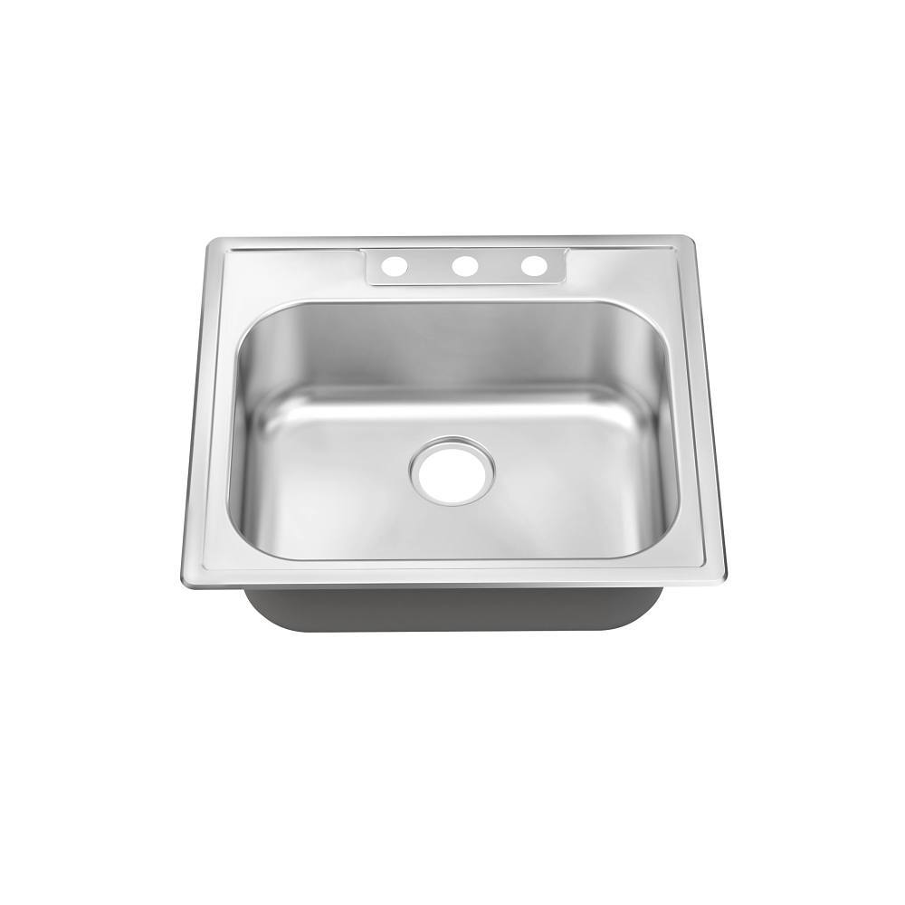 Seasons 25 In. Drop-In Single Bowl Stainless Steel Kitchen Sink, 20 Gauge, 3 Hole