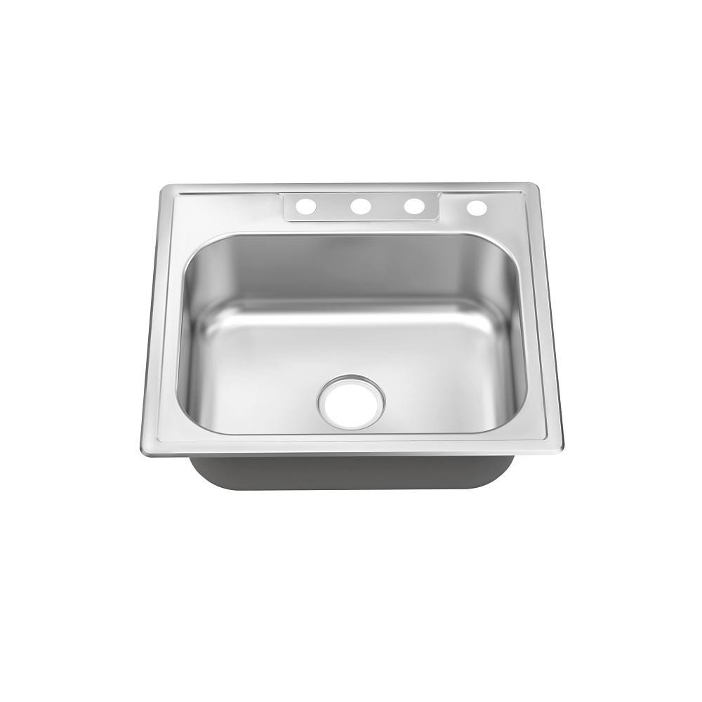 Seasons 25 In.drop-In Single Bowl Stainless Steel Kitchen Sink, 21 Gauge, 4 Hole