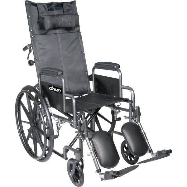 Drive™ Silver Sport 18" Reclining Wheelchair, Detachable Desk Length Arms