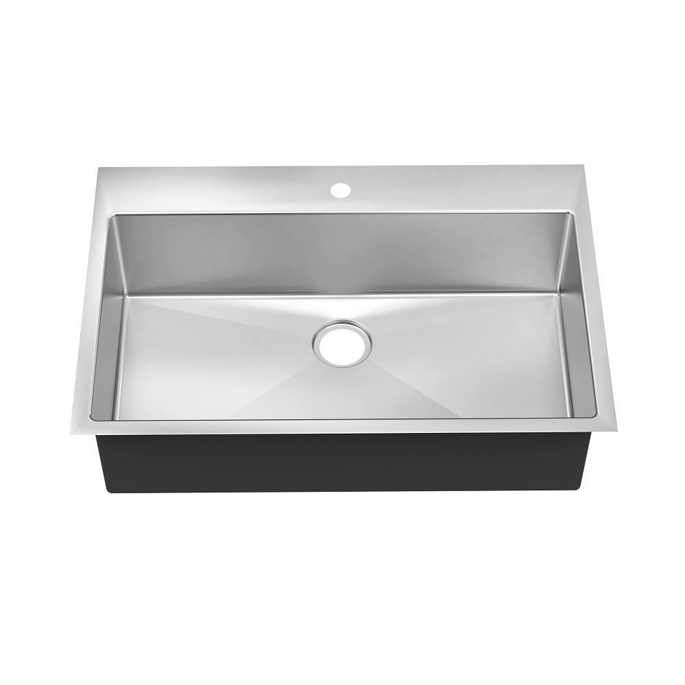 Seasons 33 In. Dual-Mount Single Bowl Stainless Steel Kitchen Sink, 18 Gauge, 1 Hole