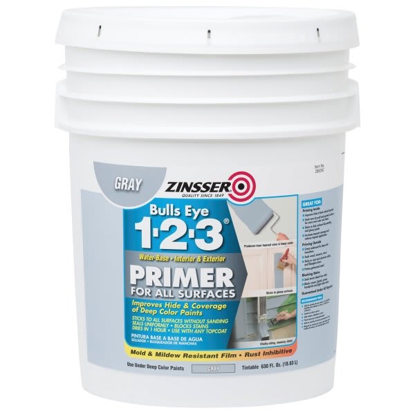 Zinsser 5 Gal Bulls Eye 1-2-3 Water-Based Primer Sealer Flat Gray 1pk