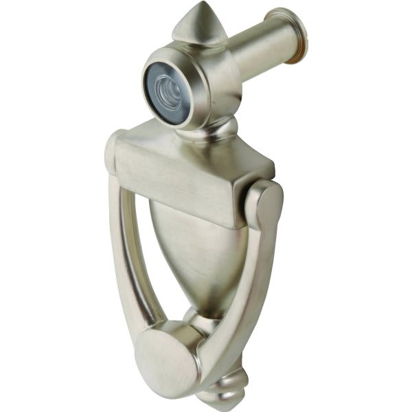 Door Knocker & Viewer, 9/16 In. Bore, 180Degree Angle, Satin Nickel