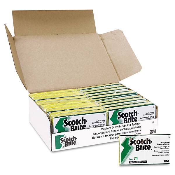 Medium-Duty Scrubbing Sponge, 3.6 X 6.1, 0.7" Thick, Yellow/Green, 20/Carton