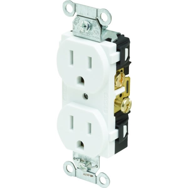 Hubbell® 15 Amp 125 Volt Commercial Wire Grounding Duplex Standard Outlet (White)