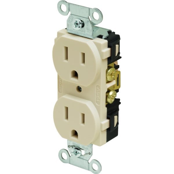 Hubbell® 15 Amp 125 Volt Commercial Duplex Straight Blade Standard Outlet (Ivory)