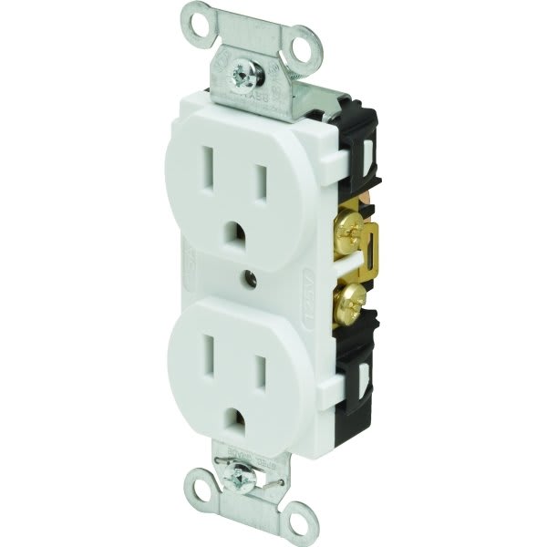 Hubbell® 15 Amp 125 Volt Commercial Self-Grounding Straight Blade Duplex Standard Outlet (White)