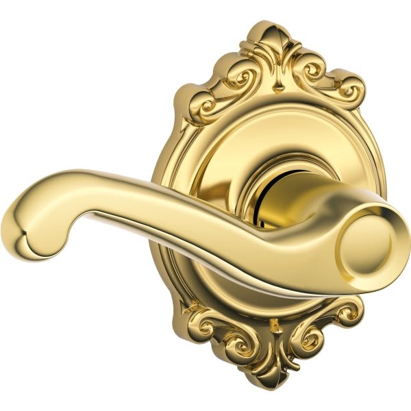 Schlage® Flair F Series Lever With Brookshire Trim, Passage, Grade Aaa, Bright Brass