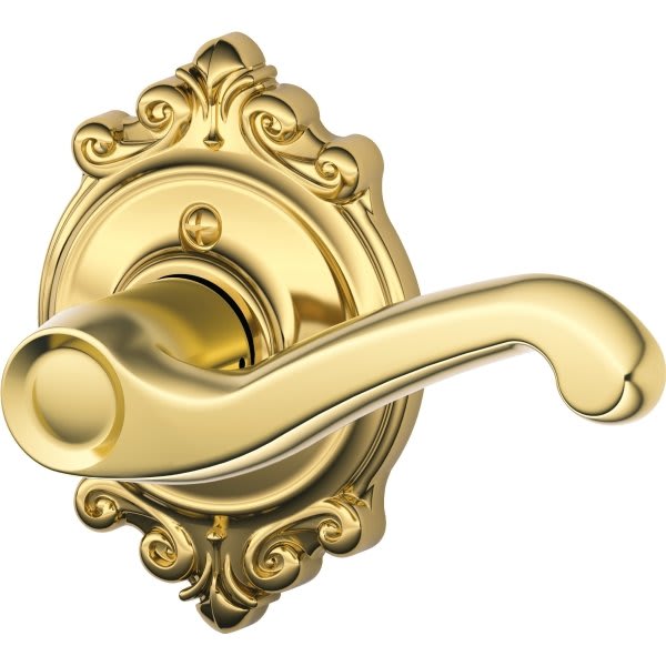 Schlage® Flair F Series Right Hand Dummy Lever W/ Brookshire Trim (Bright Brass)
