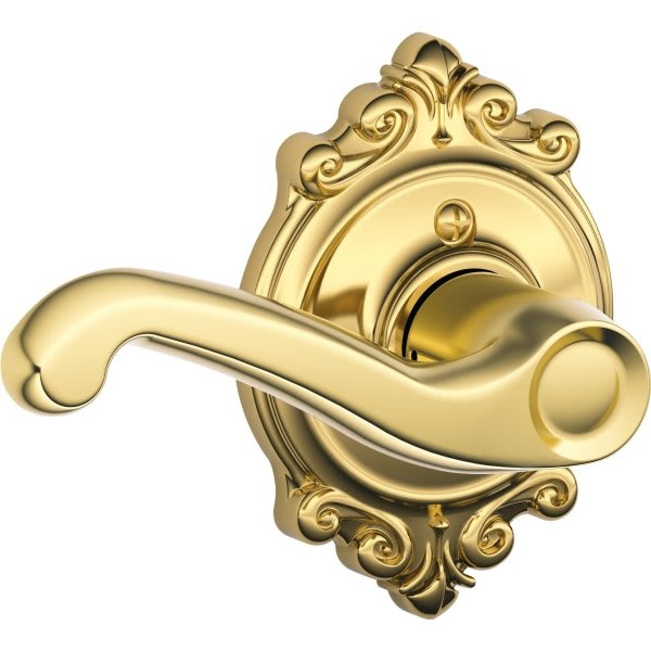 Schlage® Flair F Series Left Hand Dummy Lever W/ Brookshire Trim (Bright Brass)