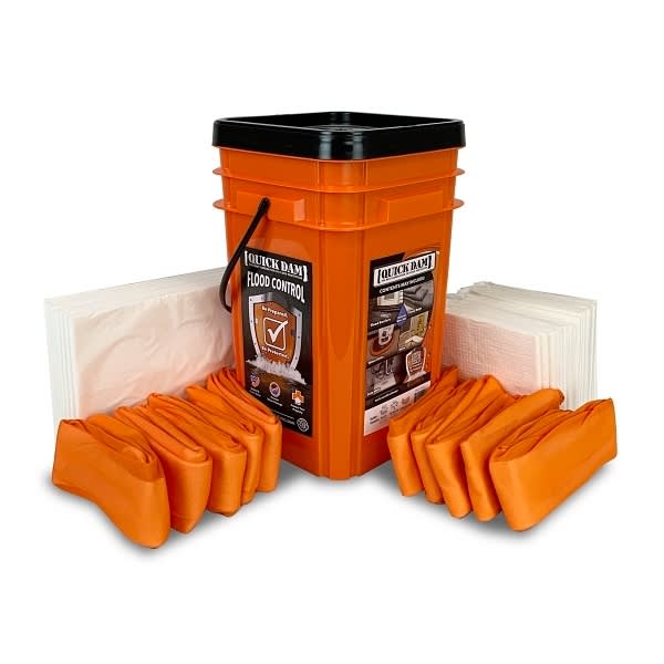 Quick Dam Indoor Leak Control Bucket – Variety Kit With Mats, Drip Mats & 4ft Water Dams (40-Piece)