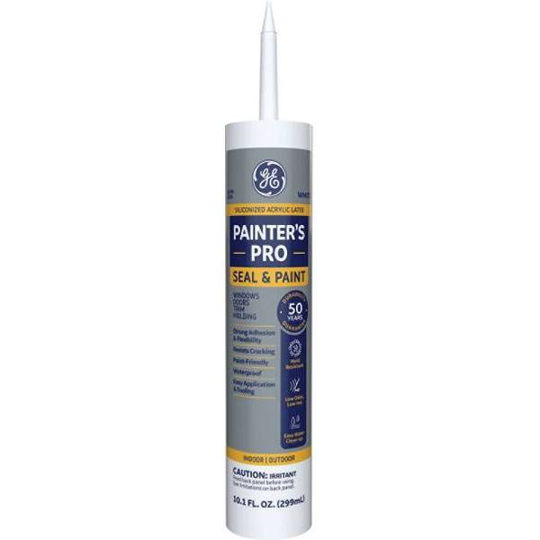 GE Painters PRO Seal And Paint Acrylic Latex Sealant, 10 Oz, White, Case Of 12