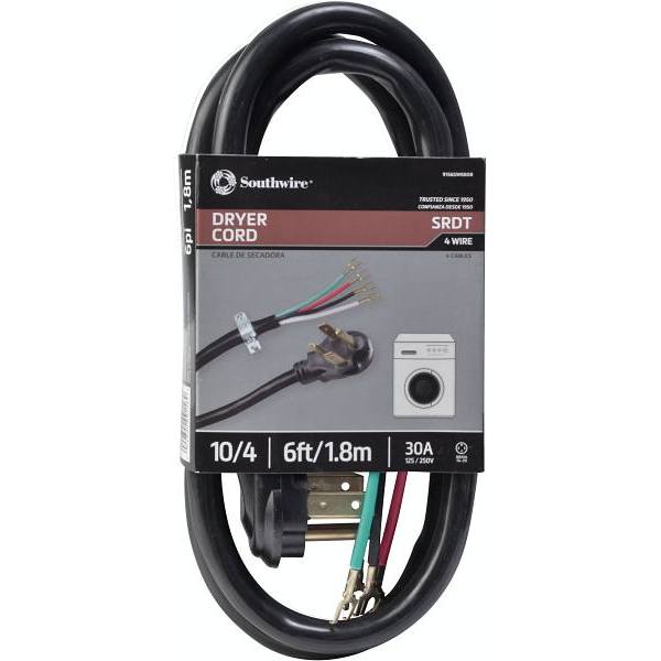 Southwire 6' 10/4 Round Dryer Cord,black