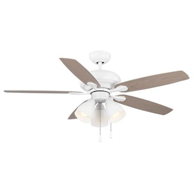 Seasons Wickford 52" Matte White Indoor Ceiling Fan With Light and Reversible Matte White/Bleached Elm Blades (5-Blade)