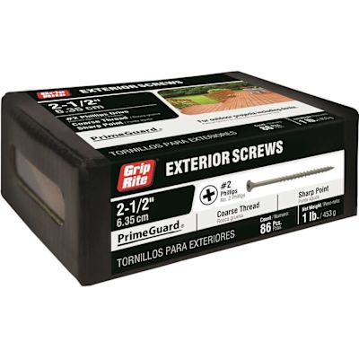 Grip-Rite #9 x 2-1/2 in. #2 Phillips Bugle Head Coarse Thread Sharp Point Coated Exterior Wood Screws 1 lb. Box